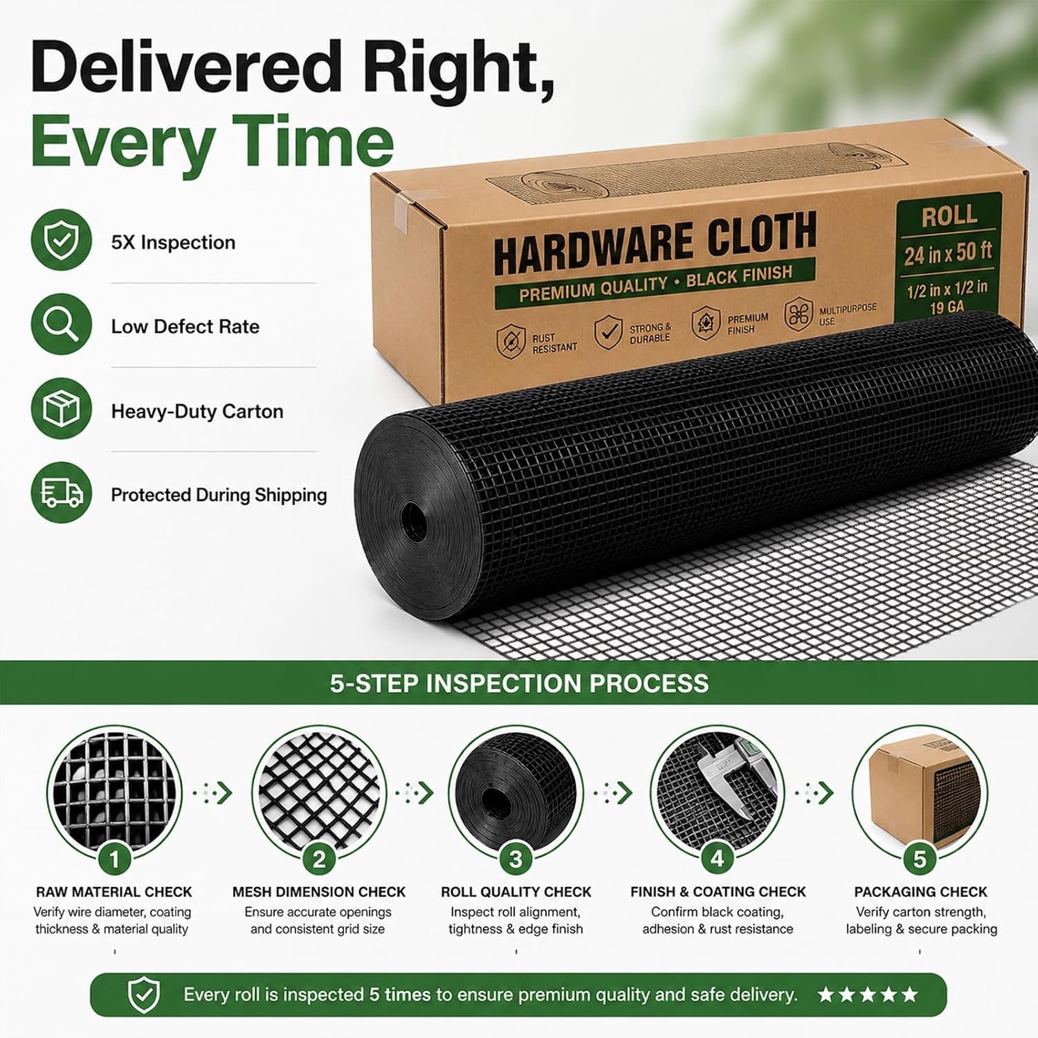Black Hardware Cloth 1/2 in. x 4 ft. x 100 ft. 19-Gauge | Vinyl Coated Chicken Wire Mesh Roll, Chicken Wire Fencing, Garden Fencing, Rat Wire, Gopher Mesh