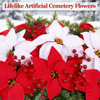 3 sets christmas cemetery flowers for grave, poinsettia shown in use
