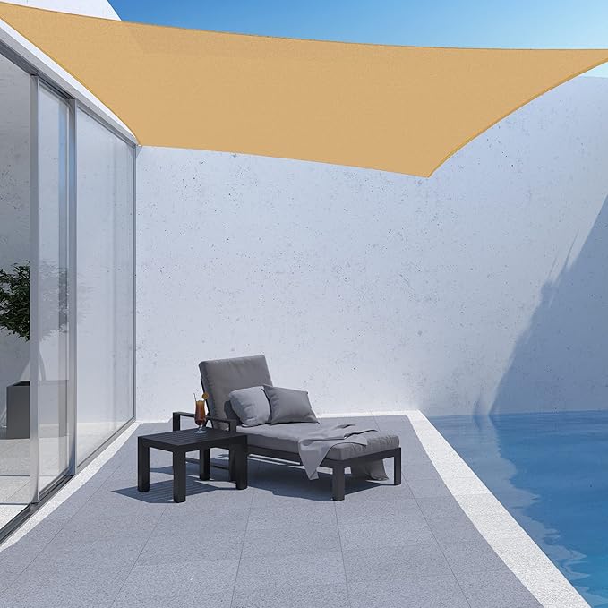AsterOutdoor Sun Shade Sail Rectangle 16' x 16' UV Block Canopy for Patio Backyard Lawn Garden Outdoor Activities, Sand