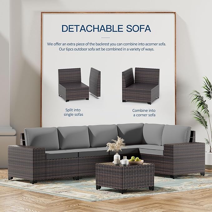 Kullavik 12 Pieces Outdoor Patio Furniture Set PE Wicker Rattan Sectional Sofa Patio Conversation Sets,Grey
