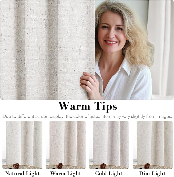 H.VERSAILTEX Linen Blackout Curtains 63 Inches Long 100% Absolutely Blackout Thermal Insulated Textured Linen Look Curtain Draperies Anti-Rust Grommet, Energy Saving with White Liner, 2 Panels, Ivory