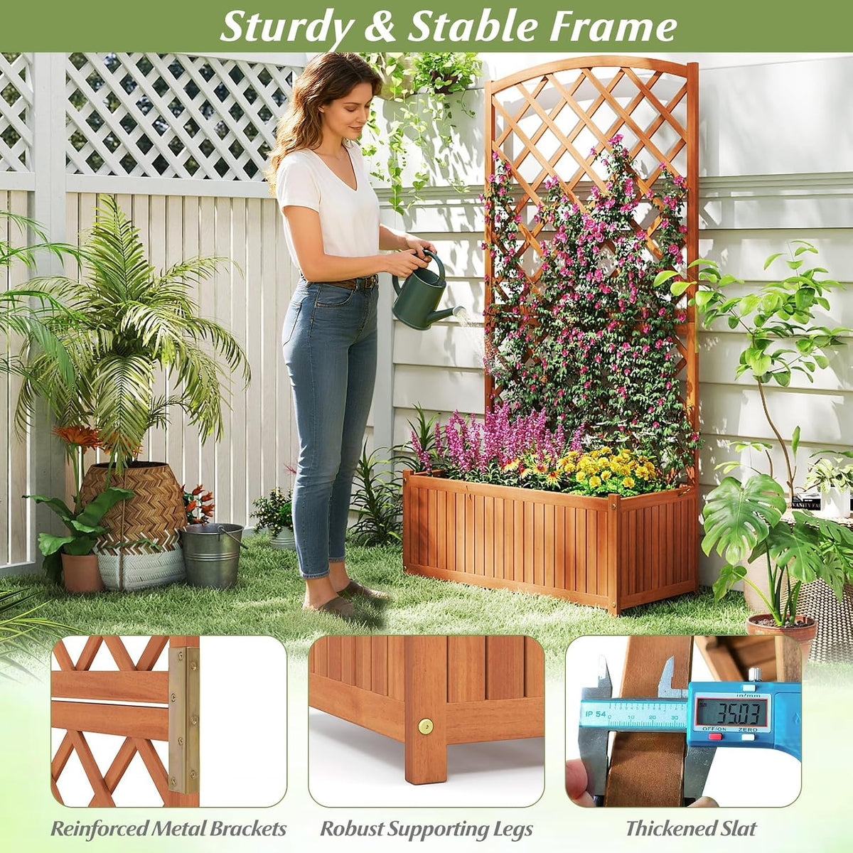 giantex solid acacia wood planter box with trellis, package contents