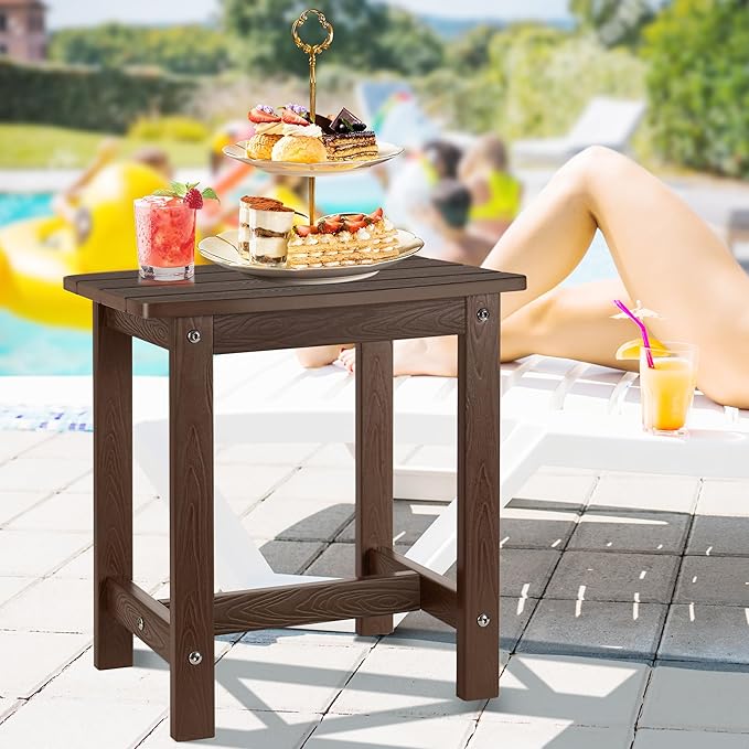 Y&M Outdoor Side Table, HIPS Adirondack Small Single Table, Waterproof Square Outside Table, Balcony Modern End Tables for Patio, Pool, Beach, Porch, Deck, Indoor or Outdoor Use, Coffee