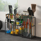 keomaisyto Garden Tool Organizer, Heavy Duty Yard Tool Tower Rack for Garage Organization and Storage, 3 Tier Utility Garden Tool Rack with hooks for Garden/Shed/Garage/Yard/Basement/Lawn