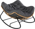 Papasan Rocking Chair, Outdoor Wicker Egg Rocker with Cushion, Grey | Comfy Oversized Reading Chair, Cozy 30°-Rock Bed with 6" Cushion, Steel Frame 450LBS Capacity for Patio Porch Lawn