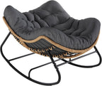 Papasan Rocking Chair, Outdoor Wicker Egg Rocker with Cushion, Grey | Comfy Oversized Reading Chair, Cozy 30°-Rock Bed with 6" Cushion, Steel Frame 450LBS Capacity for Patio Porch Lawn