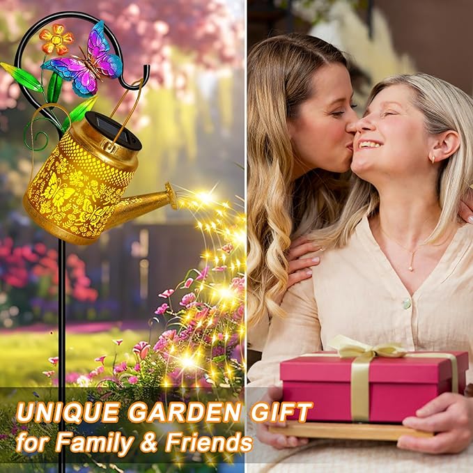 Butterfly Solar Watering Can Lights, Outdoor Waterproof Garden Lanterns with Shepherd Hook, Solar Garden Decor for Yard Outdoor Landscape Pathway, Gift for Women Mom Grandma,Christmas Gifts, 2 Pack