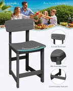 SERWALL 3-Piece Outdoor Counter Height Bar Set, HDPE Patio Bar Table with Wine Rack & Storage Shelf, 2 All-Weather Bar Stools, Patio Bar Dining Furniture Set for 3, Grey