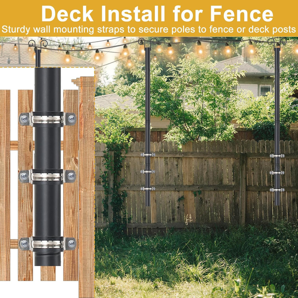 String Light Poles for Outside Deck 2 Pack 8FTHeavy Duty Metal Garden Outdoor Light Poles for Solar String Light Bulbs Hanging Kit for Yard Garden Fence Post Deck Party Wedding
