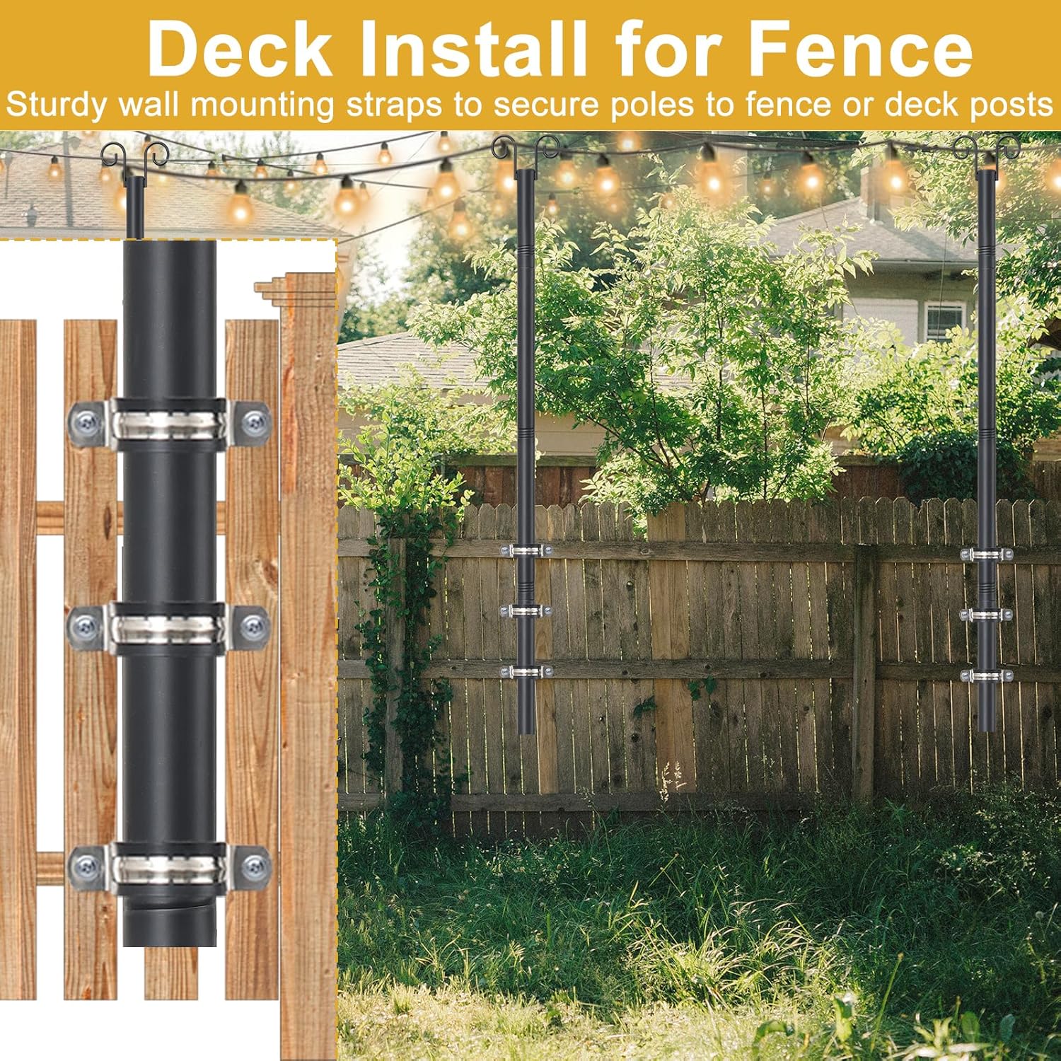 String Light Poles for Outside Deck 2 Pack 8FTHeavy Duty Metal Garden Outdoor Light Poles for Solar String Light Bulbs Hanging Kit for Yard Garden Fence Post Deck Party Wedding