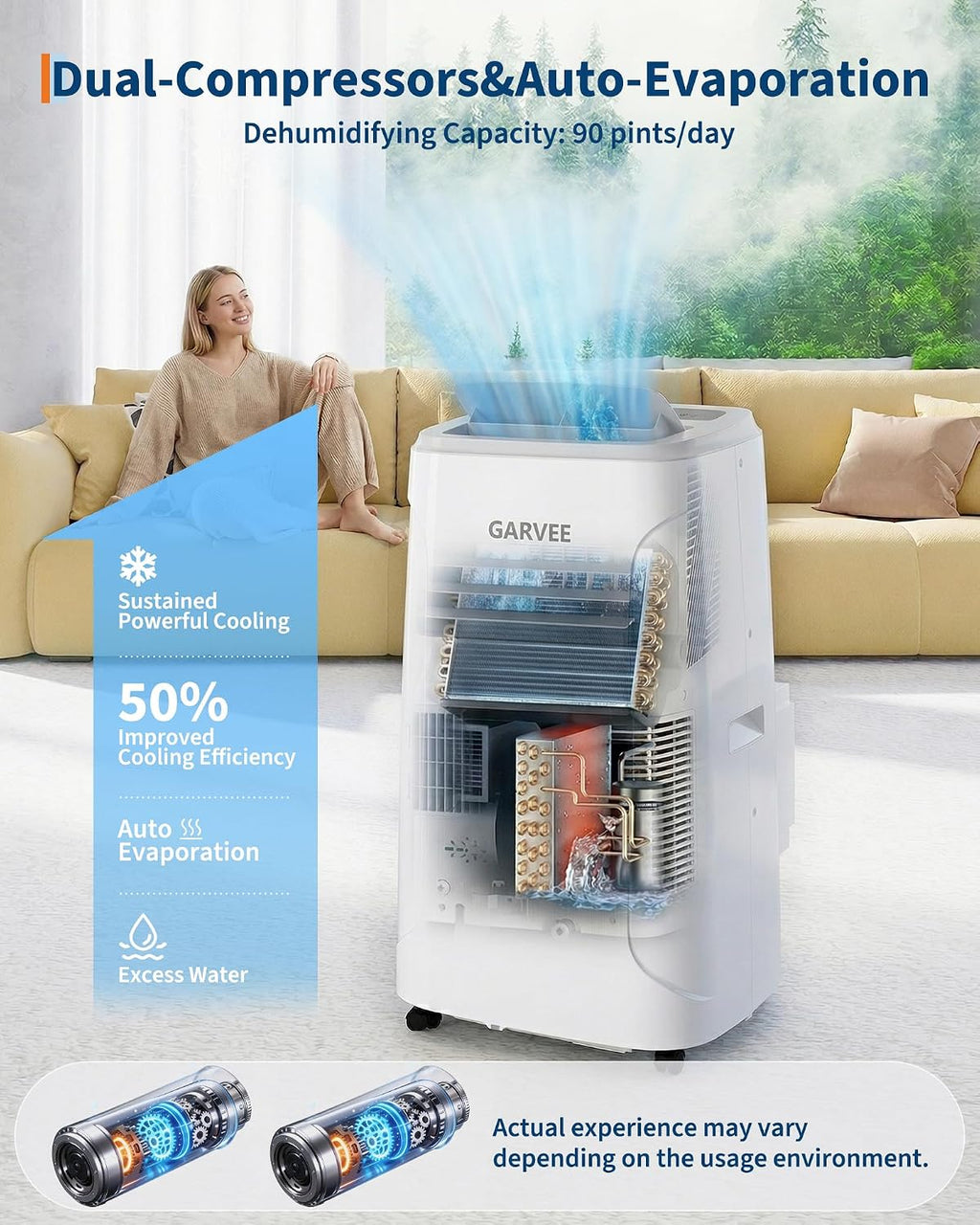 garvee 14000btu portable air conditioner, 3-in-1 portable ac, side view
