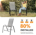 VINGLI Patio Chairs Set of 8 – Stackable Outdoor Dining Chairs with Comfortable Sling High Back Chairs and Armrests for Lawn, Poolside, Courtyard, Balcony, Garden, Silver Gray