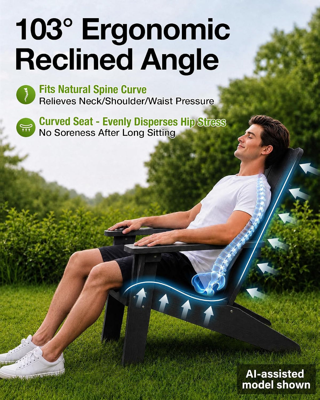 MXIMU Adirondack Chairs Set of 2, 450lb Capacity & 33in Tall Backrest | Oversized Modern Adirondack Chairs, Comfortable All-Weather Fire Pit Chair, Easy Assembly True Wood Grain Lawn Outdoor Chair