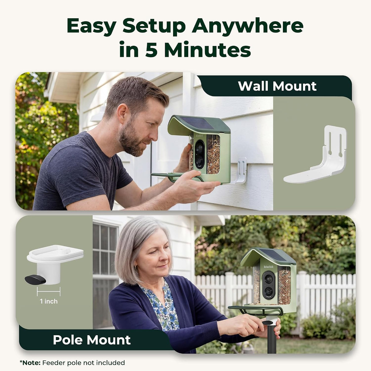 kiwibit solar powered smart bird feeder with camera, front angle view