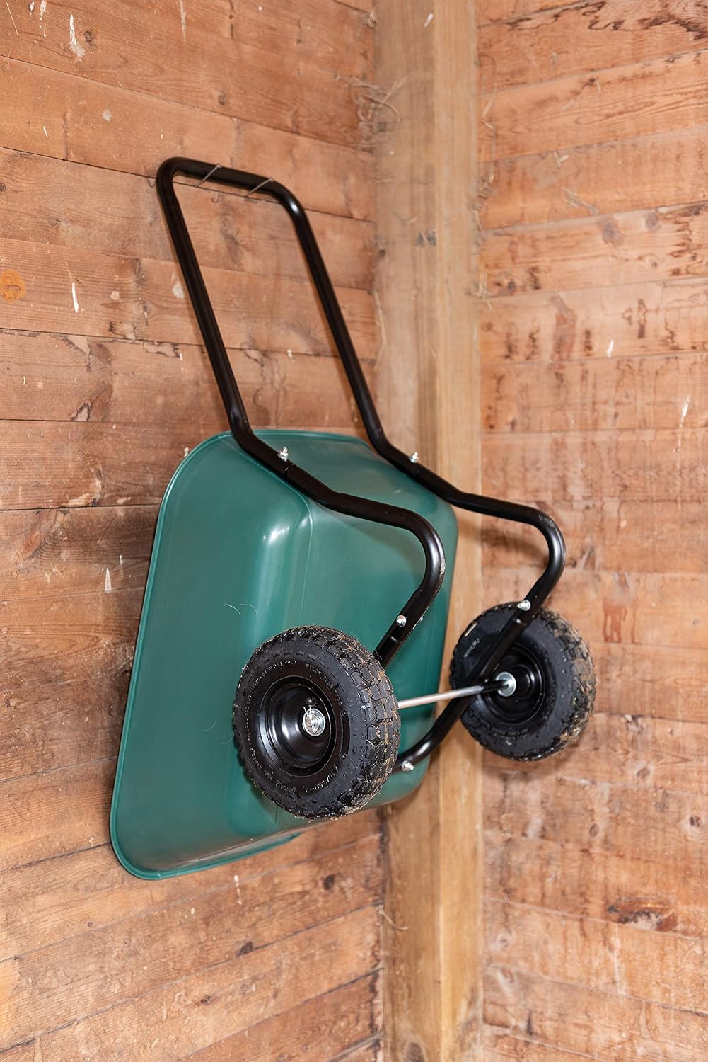 garden star 70019 garden barrow dual-wheel residential wheelbarrow on a desk or shelf