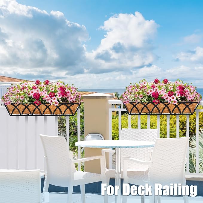 24in 2pcs Planter Box with Coco Liner, Rust-Resistant Metal Frame, Hydration and Drainage for Indoor or Outdoor Use