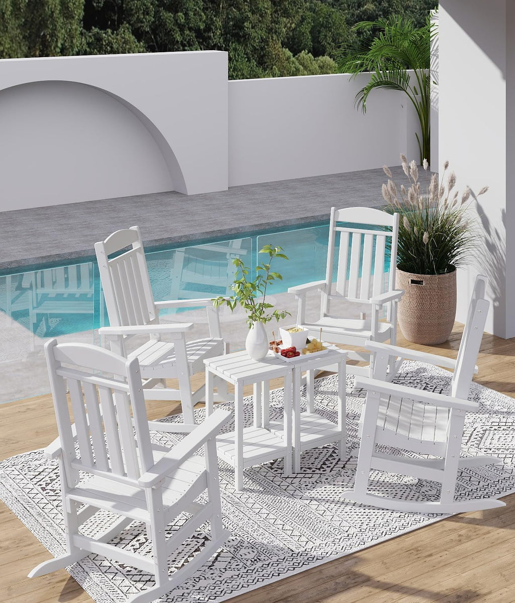 Outdoor Rocking Chair Set of 3, Oversized Rocking Chair Outdoor | HDPE All Weather Resistant High Back Patio Rocker for Porch, Patio, Garden,350 lbs Capacity, White