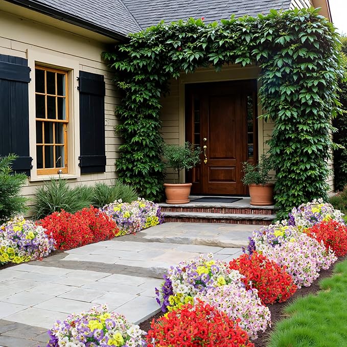 12 Bundles Artificial Pansy Flowers for Outdoor, Faux Silk Pansies Spring Flowers Outside for Planter Front Door Porch Patio Yard Window Box Home Decor (Red)