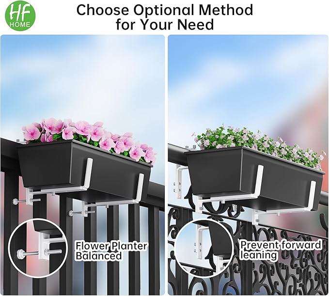HFHOME Set of 6 Adjustable Window Planter Box Brackets, White Brackets for Window Boxes Planters, Planter Shelving with Adjustable Size The Width of The Bottom of The Planter Box (Patent Registered)