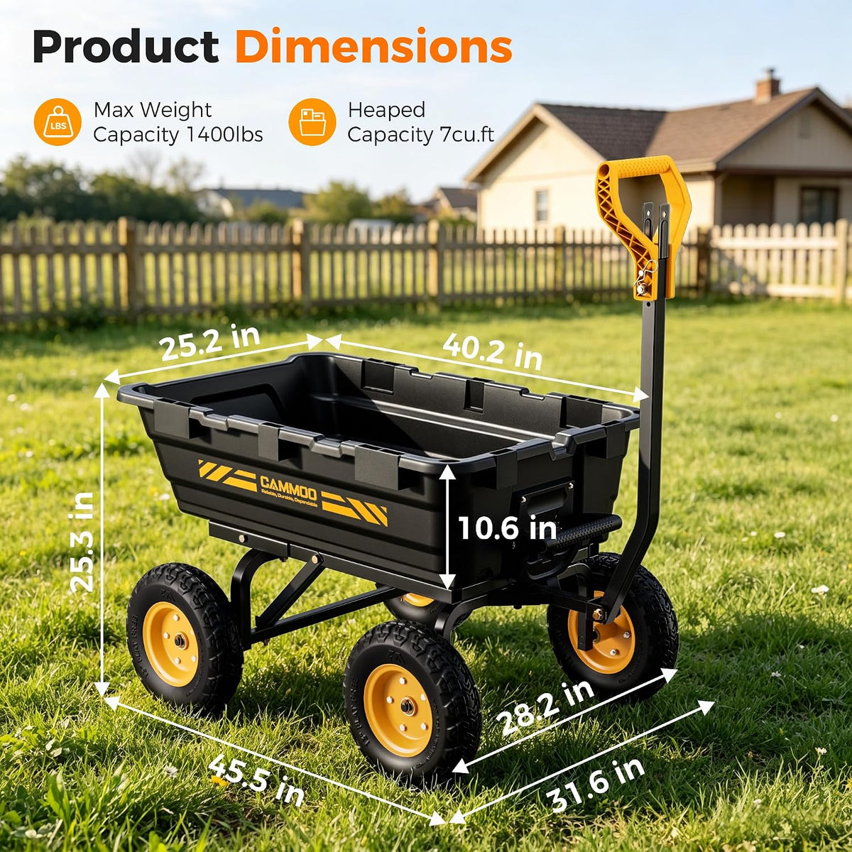 cammoo 13" no-flat tires 1400lb garden cart wheelbarrow, view 10