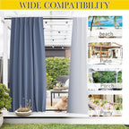 NICETOWN 2 Panels Outdoor Curtains Waterproof Pocket & Back Tab on Top & Bottom, Thermal Insulated Windproof Sun Blocking Outside Privacy Drapes for Patio with Fixed Rope, W84 x L84, Stone Blue