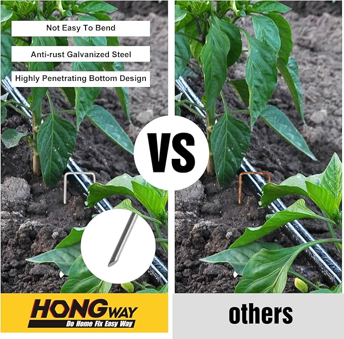 HongWay 120 Pack Landscape Staples 8 Inch, Galvanized Garden Stakes Tent Stakes Heavy Duty 11 Gauge Landscaping Fabric Pins Yard Ground Staples for Lawn, Turf, Fence, Outdoor Decorations