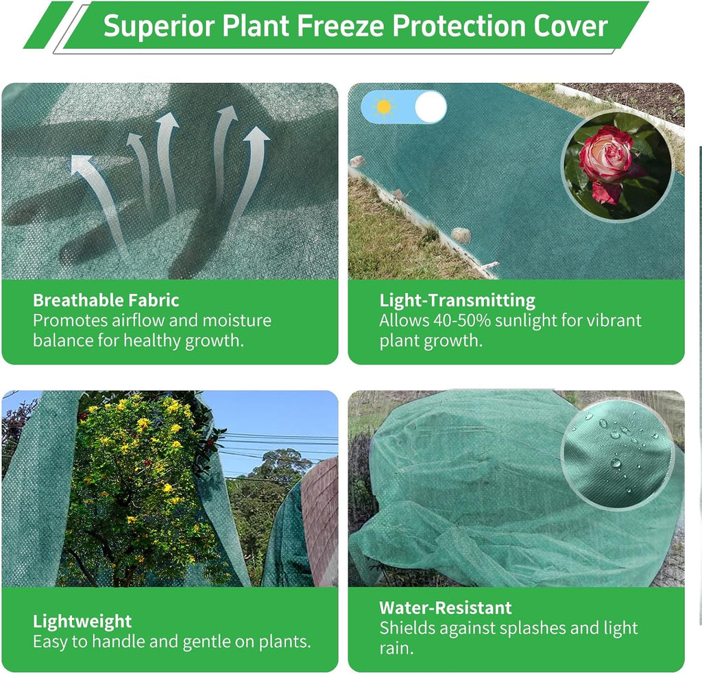 plant covers freeze protection, 10x50ft green frost blanket, package contents
