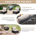 Jing's Villa 2 Piece Outdoor Wicker Armless Sofa, Patio Rattan Sectional Sofa Set with Thick Seat Cushions and 2 Back Cushions for Garden Patio, Backyard, Poolside Beige