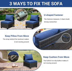 Jing's Villa 2 Piece Outdoor Wicker Armless Sofa, Patio Rattan Sectional Sofa Set with Thick Seat Cushions and 2 Back Cushions for Garden Patio, Backyard, Poolside Navy