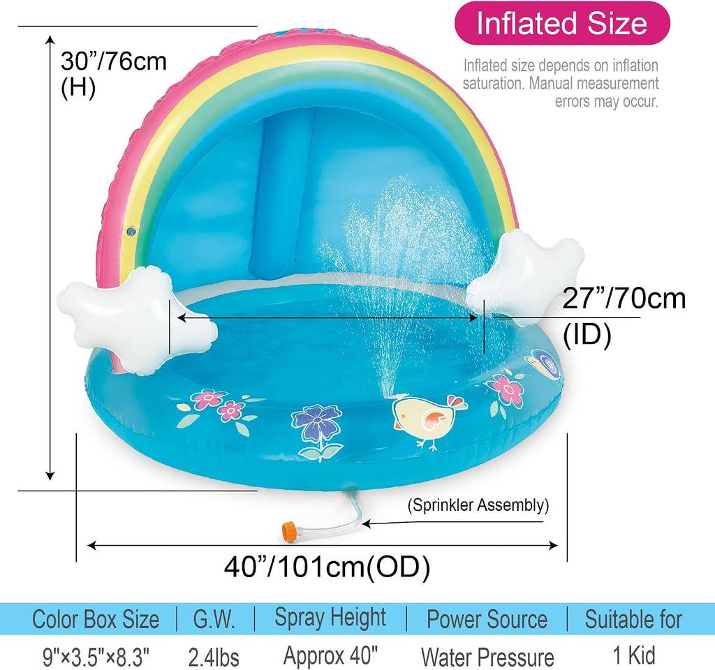 Baby Pool, Rainbow Splash Pool with Canopy, Spray Pool of 40 Inches, Water Sprinkler for Kids, for Ages 1-3