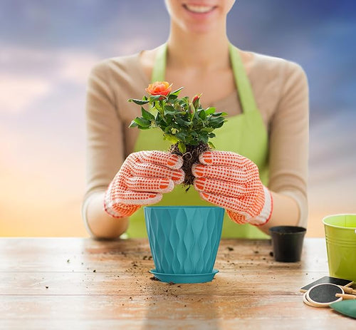 5 Inch Planter Pots, 6 Pack Indoor Planters, Small Flower Pots with Drainage Holes and Tray for Succulents, Orchids, Herbs and Other Indoor Plants (Blue-Green, 5inch)