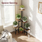 Corner Plant Stand Indoor, 6 Tiered Corner Plant Shelf Flower Stand for Multiple Plants, Plant Shelves Organizer Rack for Living Room, Balcony, Patio, Garden, Square Rustic Brown