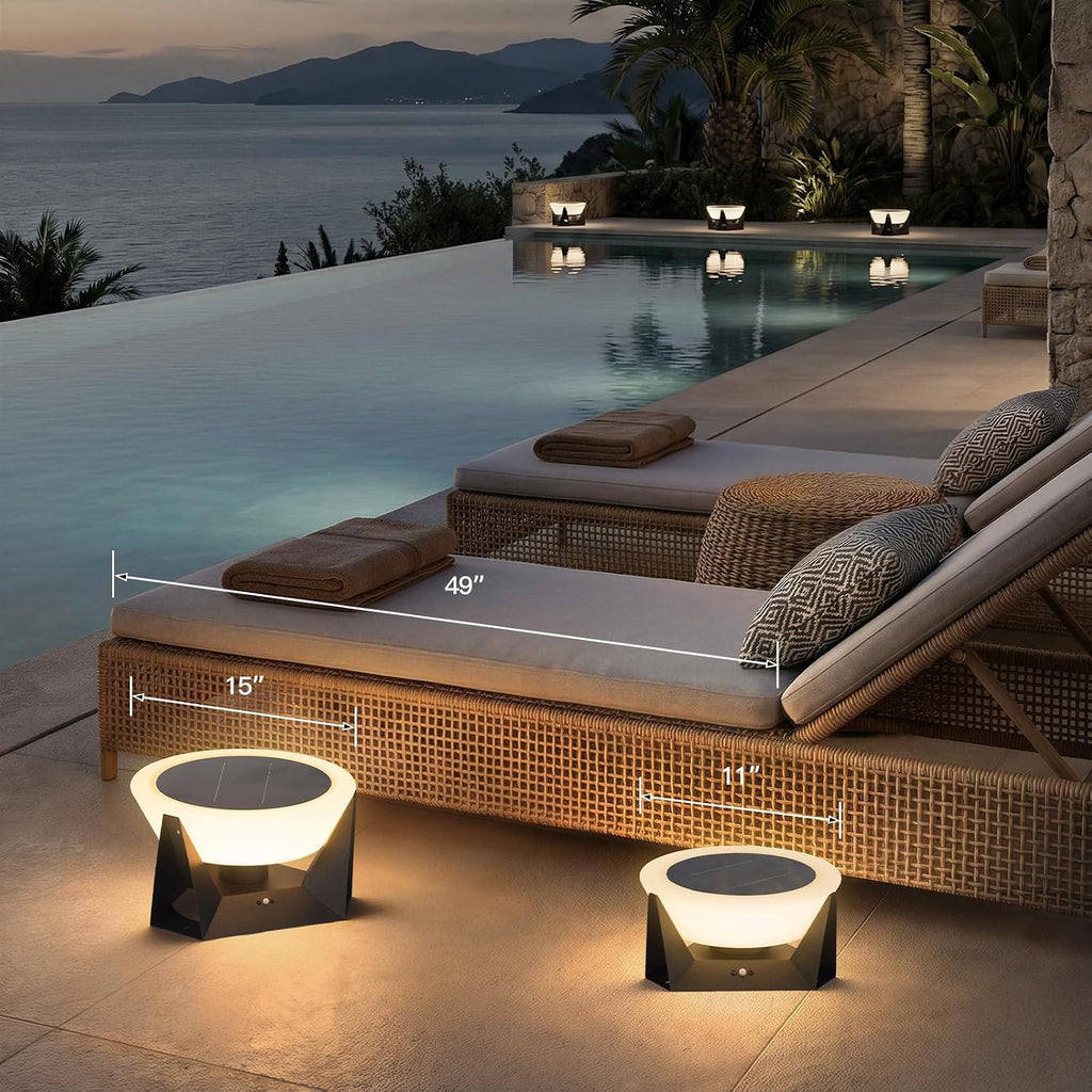 MVBT Solar Post Lights Outdoor, 15" Solar Column Lights Outdoor Large | IP54 Waterproof Modern Pillar Light, 3000K LED Bulb Dusk to Dawn Column Lamp, Round Post Lighting for Patio Deck Yard Garden