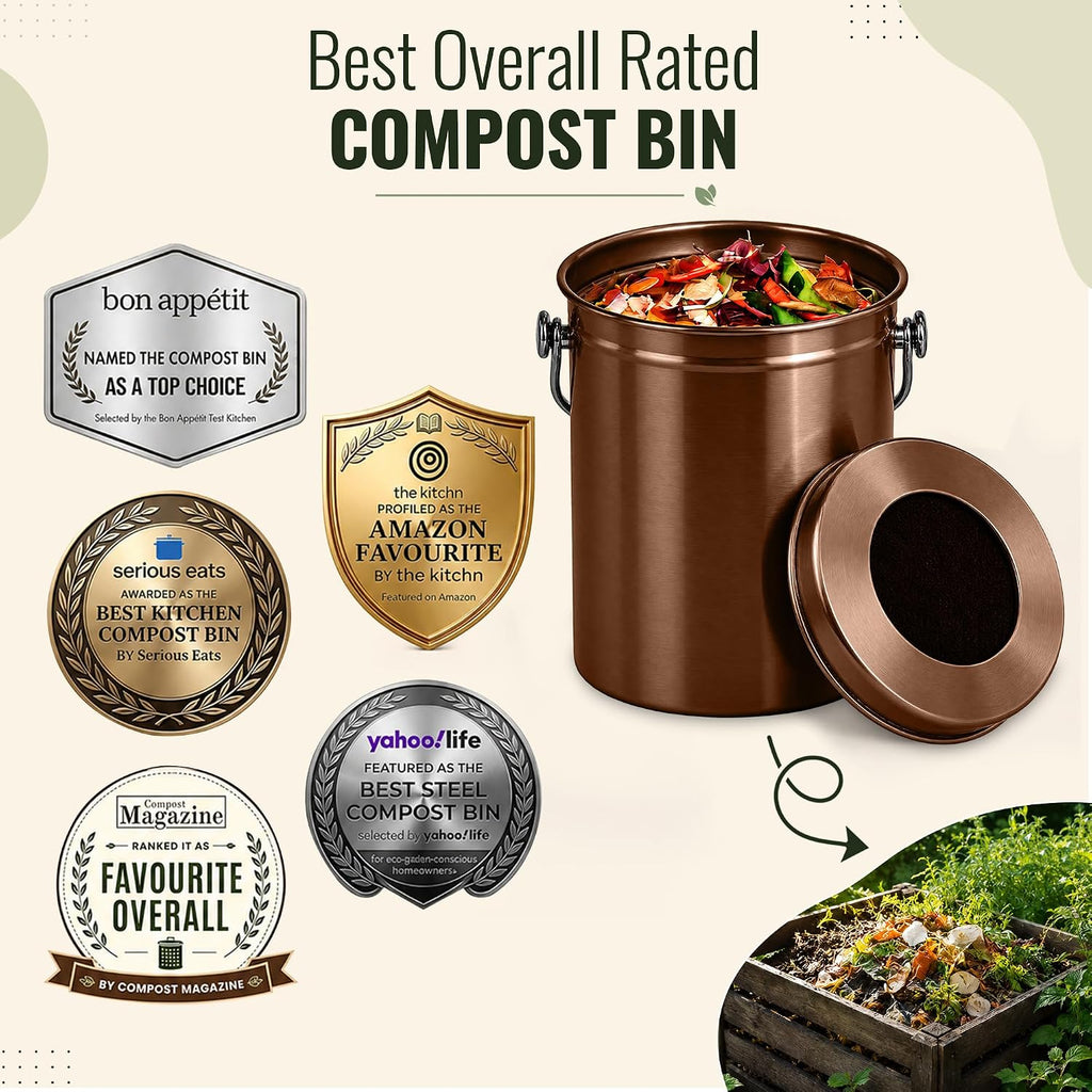 epica kitchen compost bin for kitchen countertops, 1.3, front angle view
