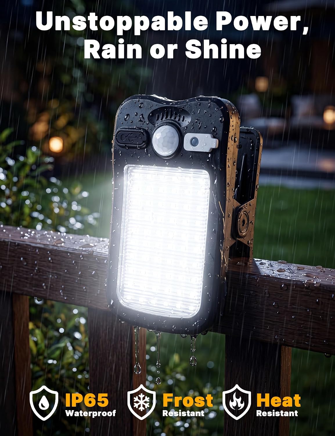 4 Pack Clip On Solar Lights Outdoor - Waterproof Solar Clip Light with Motion Sensor, USB & Solar Powered Clamp Lights for Fence Garage Gutter