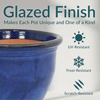 Sunnydaze Large Ceramic Plant Pot - Round Outdoor Glazed Ceramic Planter Pot with Drainage - Studio - Imperial Blue - 18.5"