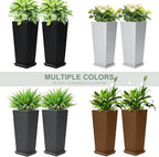 Set of 2 Tall Planters with Drainage Tray, 24 Inch Large Flower Pots for Indoor Outdoor Plants Mordern Planter Weather-Resistant for Patio, Front Door Decor, Garden (Gray)