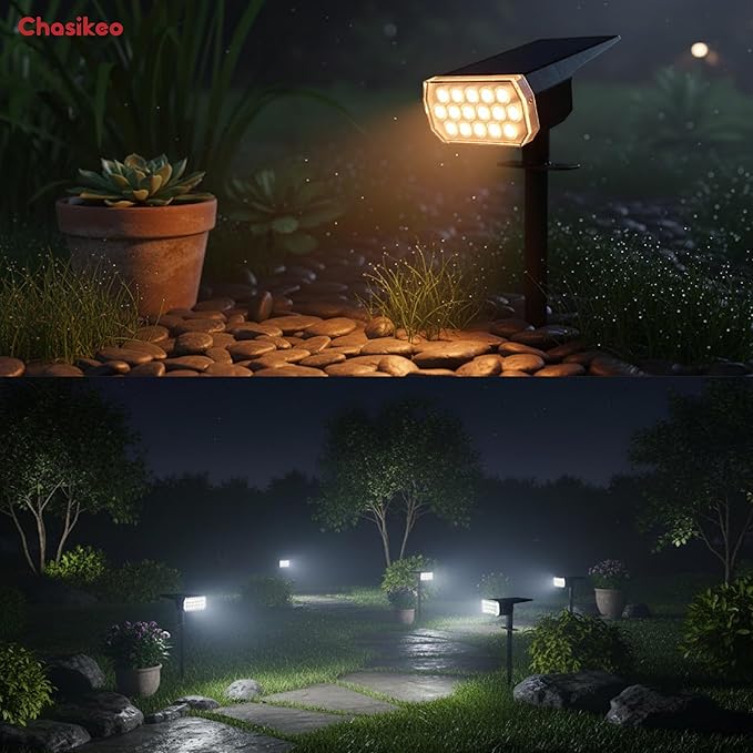Solar Lights Outdoor Waterproof, 3 Lighting Modes Solar Spot Lights Outdoor, LED Solar Spotlights, Ultra Bright Dusk-to-Dawn Uplights for Garden, Landscape, Yard, Pathway, IP65, Auto On/Off