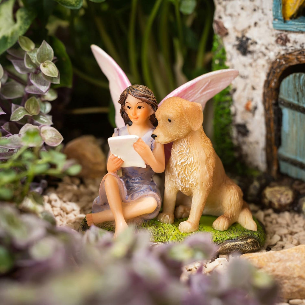 Fairy Garden House Kit & Sign | Hand-painted resin pinecone roof design; 2 fairies included; door opens; 6 inches high; outdoor indoor miniature decor