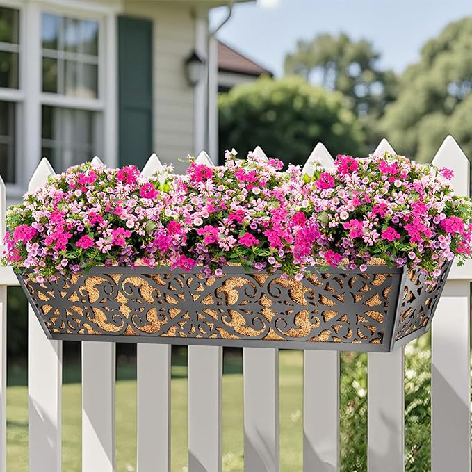 4 Pack 30 Inch Window Boxes Planters Railing Planter Box with Adjustable Brackets & Coco Liners Fabric Plant Grow Bags Deck Railing Planter Boxes Balcony Hanging Flower Box for Outdoor Plants