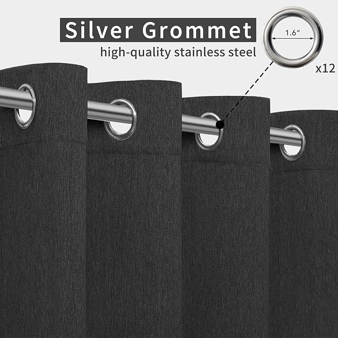 Easy-Going Linen Look Outdoor Curtains Waterproof Windproof Porch Curtains, Soft Thicken Outdoor Privacy Curtains for Patio, Gazebo, Grommet Top and Tab Bottom Drape, 1 Panel, 110x120 inch, Black