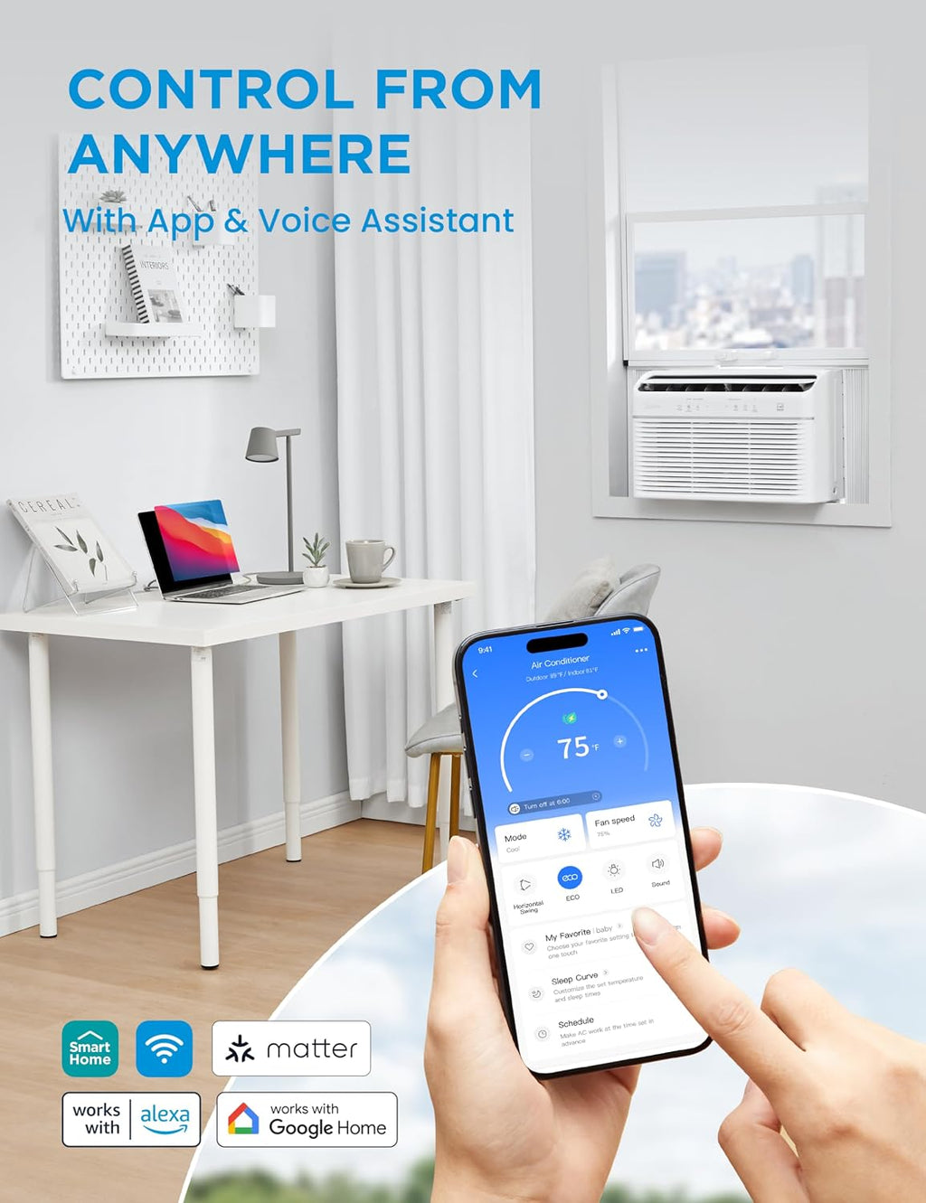 midea 8,000 btu smart inverter air conditioner window showing dimensions