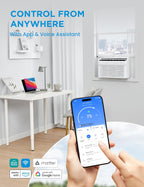 midea 8,000 btu smart inverter air conditioner window showing dimensions