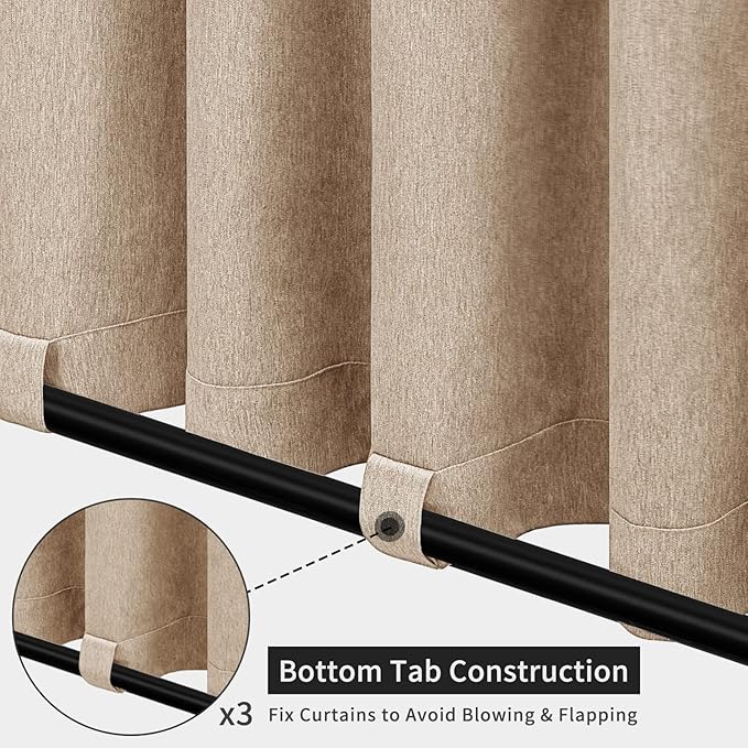 Easy-Going Linen Look Outdoor Curtains Waterproof Windproof Porch Curtains, Soft Thicken Outdoor Privacy Curtains for Patio, Gazebo, Grommet Top and Tab Bottom Drape, 2 Panels, 54x84 inch, Beige