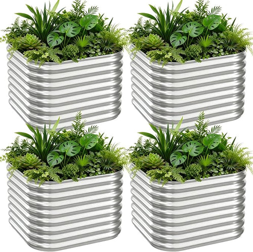 4 PCS Galvanized Raised Garden Bed Outdoor, Metal Garden Bed for Vegetables, Above Ground Garden Box for Flower, Steel Raised Beds for Gardening - 3FT