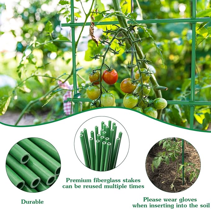 Garden Stakes 17Inch 40Pack, DIY Tall Plant Support Stakes of 4Ft,5Ft,6Ft,7Ft, HAINANSTRY Fiberglass Plant Stake for Indoor & Outdoor Plants, Tomato Vegetable Stakes for Garden