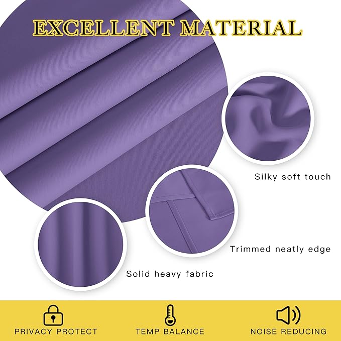 NICETOWN Room Divider Curtain 132 Inches Long, Wide Blackout Sliding Door Curtain for Bedroom, Room Darkening Privacy Window Curtain for Patio Door (1 Panel Set, Lilac Purple, 80 x 132 Inch)