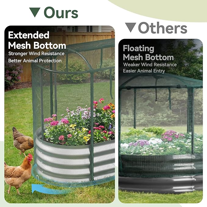 Raised Garden Bed with Self-Watering System, 4x2x1 ft Elevated Planter Boxes Outdoor with Mesh Cover, Oval Galvanized Raised Beds for Gardening,Vegetables,Flowers, Backyard, Patio