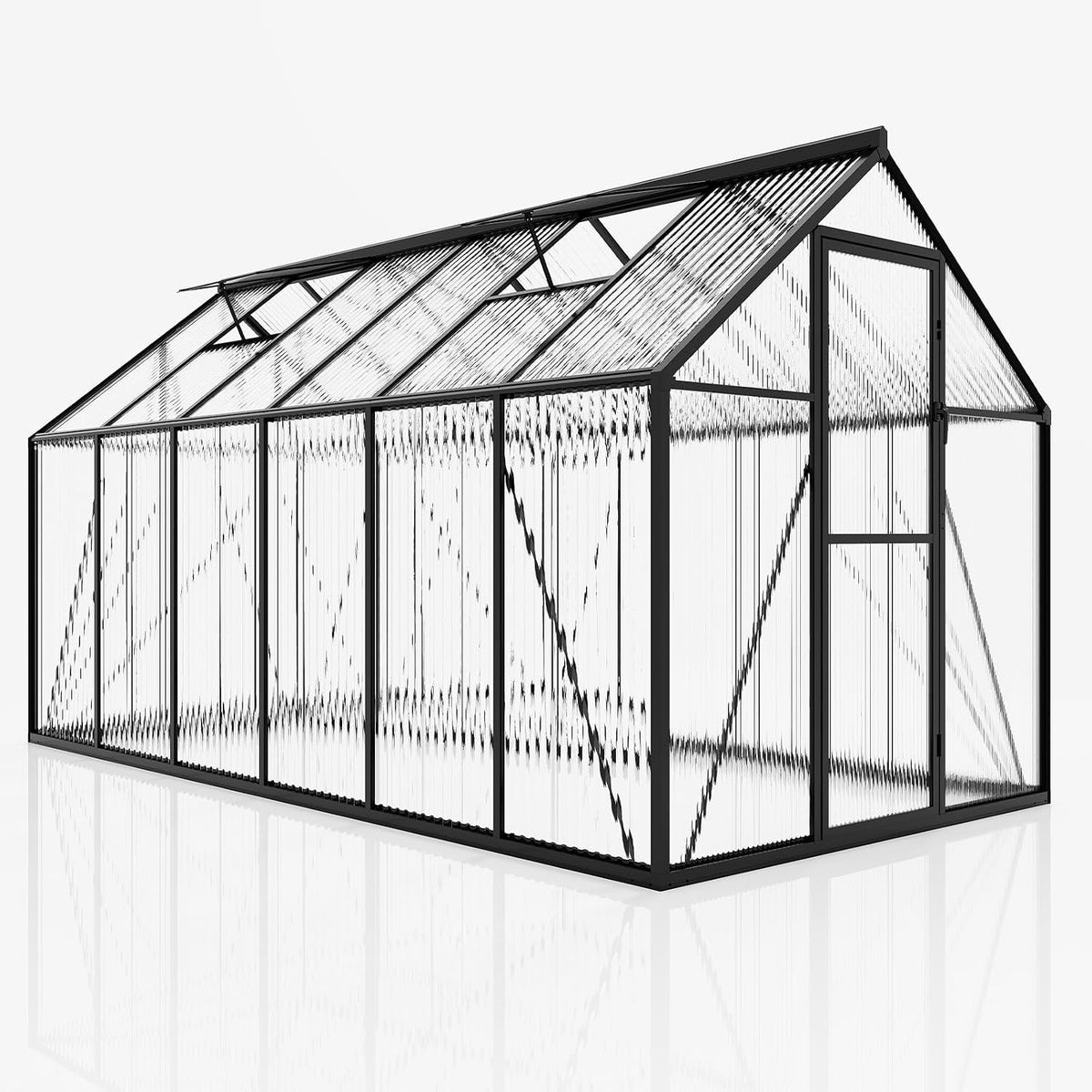 amerlife 6x12 ft walk-in polycarbonate greenhouse with 2 on a desk or shelf