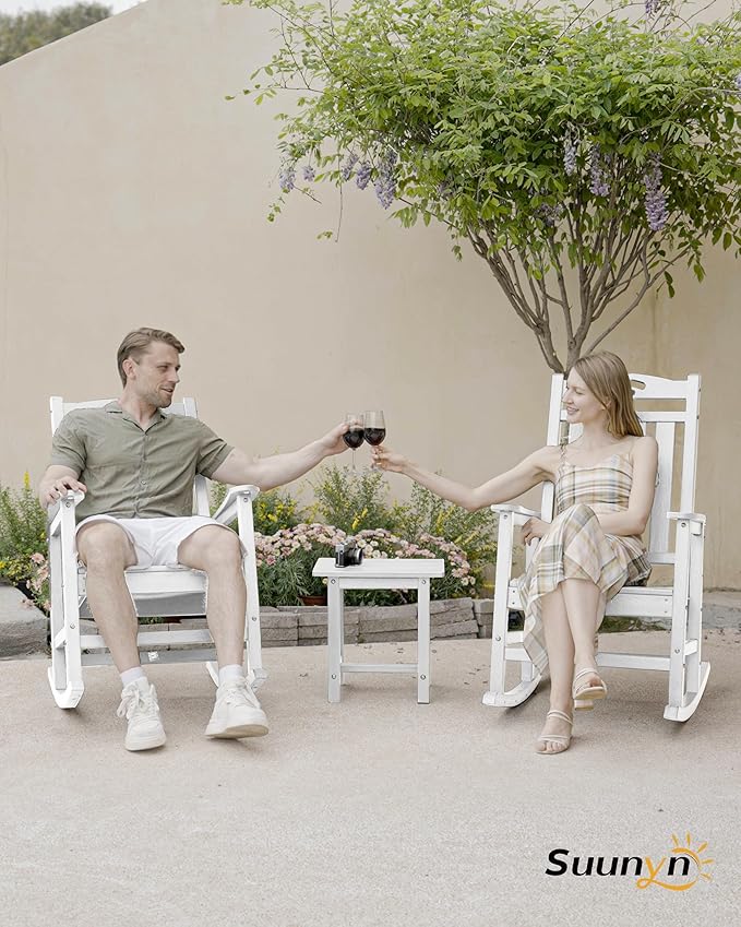Oversized Rocking Chairs Outdoor Set of 4, High Back Porch Rocking Chair, HDPE All Weather Resistant Patio Chairs, 380lbs Weight Capacity, White